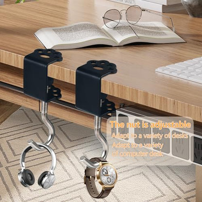 4Pcs Desk Hook for Hanging Bag Backpack Under Desk Clamp Cute Cat J Hooks Heavy Duty Black Metal Purse Hook for Table Adjustable Headphone Holder Desk for Table Desk Closet Door Cabinets