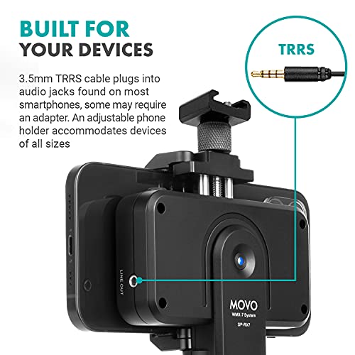 Movo WMX-7-SP VHF Wireless Lavalier Microphone System for Smartphones - Wireless Lav Mic for iPhone and Android - 16 Channel Handheld Receiver - Microphone with Wireless Audio Transmitter