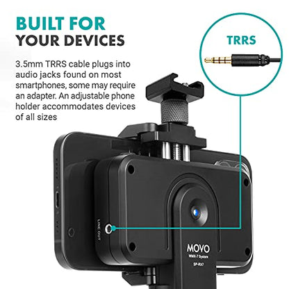 Movo WMX-7-SP VHF Wireless Lavalier Microphone System for Smartphones - Wireless Lav Mic for iPhone and Android - 16 Channel Handheld Receiver - Microphone with Wireless Audio Transmitter