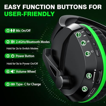 WolfLawS Wireless Gaming Headset with Mic for Xbox Series X|S Xbox One PS5 | 60H Playtime, Low Latency Bluetooth Headphones, Noise Cancelling Microphone, Lightweight Design for PC Mac Switch