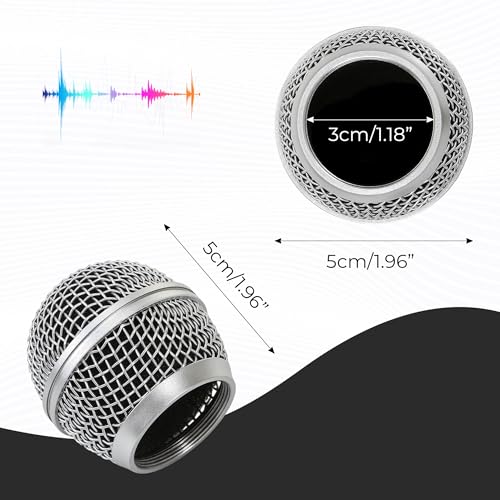 Replacement for DM-RGB SM58 Microphone Ball Head Mesh Grill – Copper Plated with Built-in Foam, Windscreen, Compatible with Digital Handheld Wireless System, Microfono Mic Accessories (2pcs, Silver)