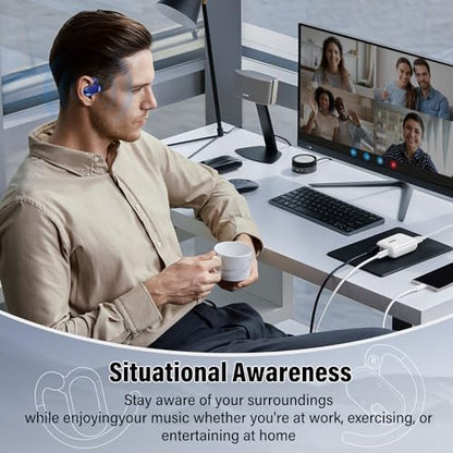 Open Ear Headphones, NEW Over Ear Earbuds with 4 ENC Noise-Canceling Mic | Ultra-Comfort Bone Conduction Earbuds, BT5.4, HD Stereo, IPX7 Waterproof, Ergonomic Earhooks,36H Sports Ear Buds for Running - color: Blue