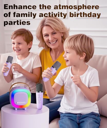 Kids Karaoke Machine Ages 3-12, Mini Wireless Microphones Bluetooth Speaker | LED Party Lights, Voice Changer, Duets, BT 5.3, Rechargeable Portable, Birthday Christmas Toys & Gifts for Boys & Girls - color: Purple - 1 Mic