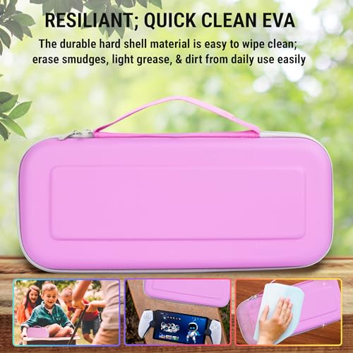 Orzly Carry Case designed for Playstation Portal remote player for PS5 Console holds accessories, Travel and Storage Protection for headset charger and more PINK/GREY - Gift box edition