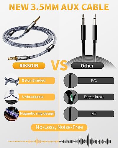 Aux Cable-3.5mm Audio Cable with Magnetic Ring Supports[Hi-Fi,Shielded] Nylon Braided 3.5mm Male to Male AUX Cord Auxiliary Adapter Compatible with Car/Home Stereos, Speaker, Headphones -4FT - size: 4FT/1.2M