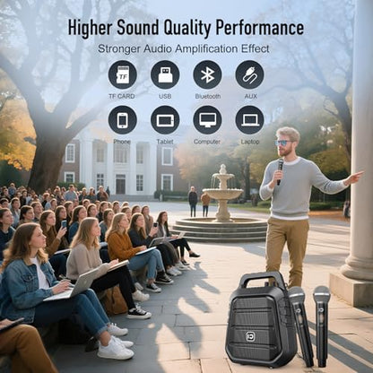 SHIDU 100W Powerful Voice Amplifier with 2 Wireless Microphones