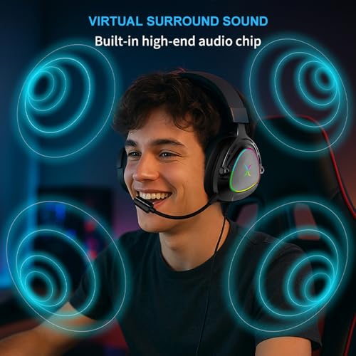 FOXXRAY HAU-50 Gaming Headset, 7.1 Surround Sound with Powerful 50mm Drivers, Detachable Microphone, Soft Earmuffs, Lightweight and Comfortable, USB Wired Headphones for PC, PS4, PS5