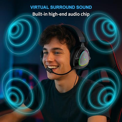 FOXXRAY HAU-50 Gaming Headset, 7.1 Surround Sound with Powerful 50mm Drivers, Detachable Microphone, Soft Earmuffs, Lightweight and Comfortable, USB Wired Headphones for PC, PS4, PS5