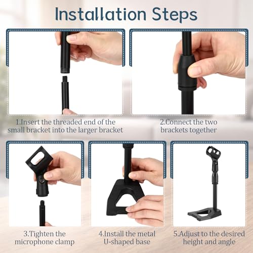Hicarer 4 Pcs Desktop Mic Stand Height and Angels Adjustable for Diameter Max 1.18" Tabletop Mic Stand Microphone Desk Stands Metal U Shape Weighted Base for Podiums, Meeting Rooms(Black)