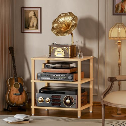LELELINKY 3-Tier AV Media Player Stand Set of 2, Natural Stereo Cabinet, Wooden TV Stand,Game Console Shelf, Multifunctional Entertainment Center, Suitable for Home, Conference Room, Game Studio - color: Natural, size: 3 Tier