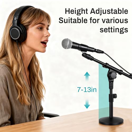 AODSK Desktop Mic Stand,Height Adjustable,Compatible with Most Microphones | Effortless Height Adjustment (8–16 Inches),Universal Clip Fits All Standard Mics,Perfect for Home Studios and Live Streams