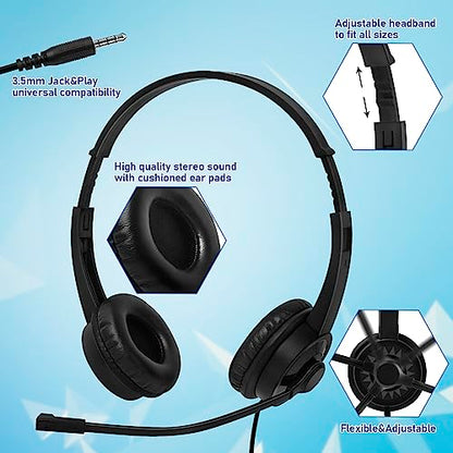 20 Pack Bulk Headset with Microphone for Classroom, Noise Canceling Computer Headphones with Microphone for Office, Durable 3.5mm Wired Headset with Mic for Meetings Laptop PC - size: 20 Pack