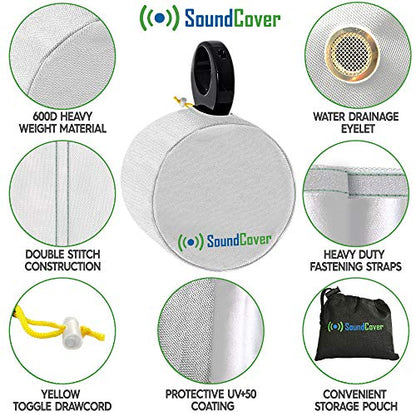 600D Marine Wake Tower Speaker Covers – Large (H 14" × W 14" × D 12.8") – Weather-Resistant Protection for Boat, Marine & ATV Speakers – White - color: White, size: LARGE