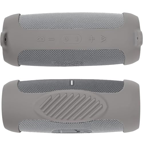 co2CREA for JBL Charge 5 Waterproof Bluetooth Speaker Silicone Cover, Grey | Portable Soft Travel Case with Carabiner, Protective Skin Cover with Shoulder Strap - color: Grey Case, style: Case without handle
