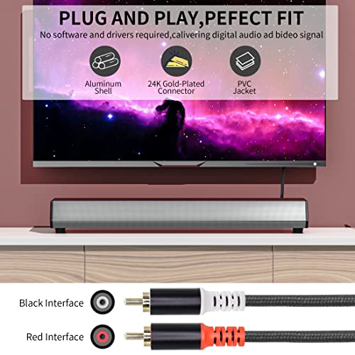 YACSEJAO RCA Y Cable 6FT RCA 1 Male to 2 Female Audio Speaker Y Adapter Splitter Cable for Subwoofer, Home Theater, Hi-Fi - Dual Shielded | 24K Gold Plated (RCA 1 to 2/2M) - color: RCA 1 to 2/2M