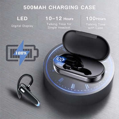 Bluetooth HeadsetV6.1+EDR 500mAh Charging Case, Wireless EarpieceCVC8.0Noise Cancelling Mic，Open Headphones，100 Hours Talking Time–Hand-Free Headphones for Trucker, Office，Wearing while driving(Black) - color: Black
