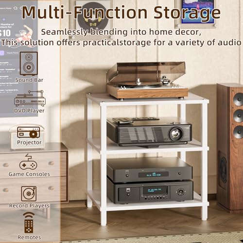 3-Tier AV Media Player Stand, White Stereo Cabinet, Modern Stereo Cabine,Game Console Shelf,Wooden TV Stand,Multifunctional Entertainment Center, Suitable for Home, Conference Room - color: White, size: 3 Tier