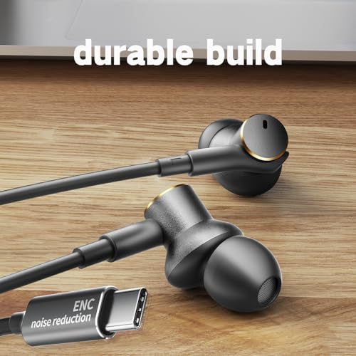 USB-C Earbuds Noise Cancellation Hybrid Driver Bass Boost Wired Headphones | Type C Plug,Deep Bass Ear Bud Call Noise-canceling Mic Wired Earphone Compatible with iPhones 17 16 15 pro max and C port