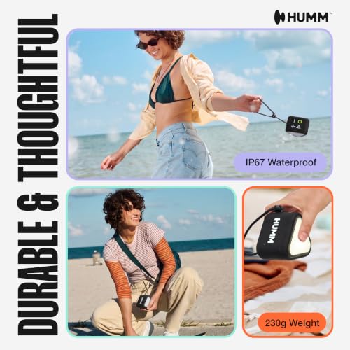 HUMM GLO Compact Waterproof & Dustproof Portable Bluetooth Speaker, Black | Features Ambient LED Lights & Hanging Strap, Stereo Pairing, Up to 18 Hours Playtime, Perfect for Travel, Bike & Beach - color: Black
