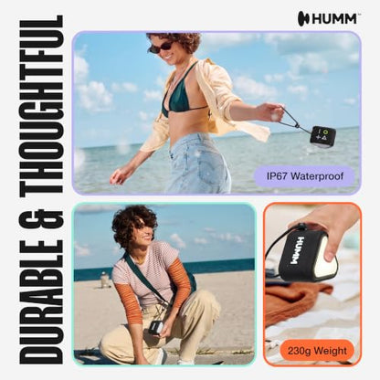 HUMM GLO Compact Waterproof & Dustproof Portable Bluetooth Speaker, Black | Features Ambient LED Lights & Hanging Strap, Stereo Pairing, Up to 18 Hours Playtime, Perfect for Travel, Bike & Beach - color: Black