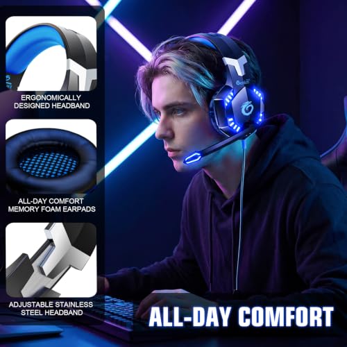 VersionTECH. G2000 Gaming Headset for PS5 PS4 Xbox One Controller,Bass Surround Noise Cancelling Mic, Over Ear Headphones with LED Lights for Mac Laptop Xbox Series X S Nintendo Switch NES PC Games
