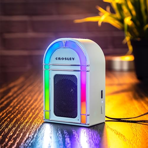 Crosley CR3046A-AB Mini Jukebox Portable Bluetooth Speaker, Aqua Blue | Bluetooth In, 5 Color-Changing Light Modes, LED Lights Sync with Music, Rechargeable Lithium-Ion Battery - color: Aqua Blue