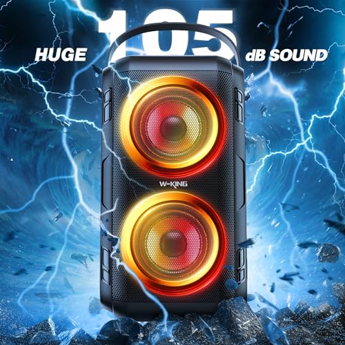 W-KING 80W Bluetooth Party Speaker with Wireless Microphone | Portable Loud Bluetooth Speaker-2 Full Range Drivers/Deep Bass, 105dB Sound, Adults/Kids with Lights/IPX5/U-Disk/TF/AUX - style: T9MIC