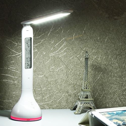 IHAO 7-Color Gradient Ambient Desk Lamp with LED Display Eye-Caring LED Table Lamp with Calendar, Temperature Display, Multi-Angle Adjustable Modern Office Lamp for Home & Office T19A White - color: Table Lamp T19A White