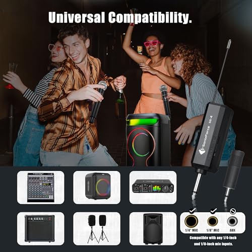 Wireless Microphone for Singing, Karaoke Microphone for Speaker | Dual Handheld Mics with Receiver, 240ft Wireless Range, Plug-and-Play, 8hr Battery Life, USB Recharge - color: Silver