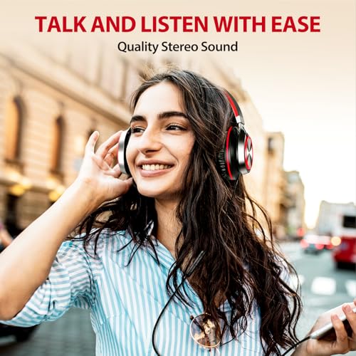 INFURTURE USB C Headphones Wired with Mic & Volume Control, Noise Isolating Over-Ear Headphones, Tangle-Free Plaiting Line, Foldable Headphone for School/Travel/iPad,Tablet,iPhone 17/16/15 - color: Red