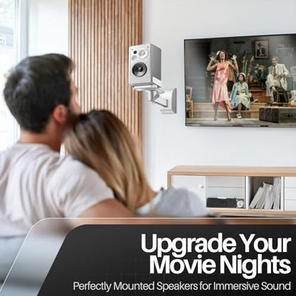 TNP Bookshelf Speaker Wall Mounts, Dual Side Clamps, 55 lb, 2 Pack, White | Rear Surround Sound Speaker Mounts Fit 5.5-11 In Wide Speakers, with 45° Swivel and 7.5° Tilt for Home Theater or Studio - color: White