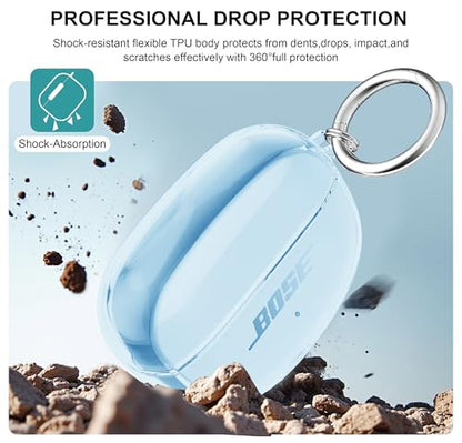 Aircawin for Bose Ultra Open Earbuds Case Clear 2024,Full Protective Shockproof Soft Transparent TPU Cover for Bose Open Ear Wireless Earbud Headphone Accessories with Carabiner and Cleaning Pen-Blue - color: Clear Blue