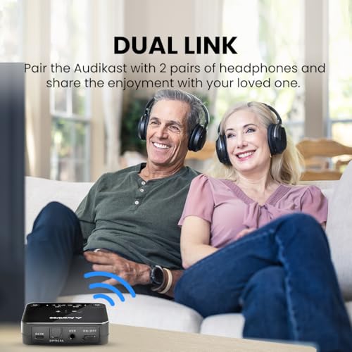 Avantree Audikast 3 – Bluetooth TV Transmitter for 2 Headphones | aptX Adaptive, Volume Control and 100ft Long Range; Works with Optical or AUX TVs, Not Compatible with HDMI-Only TVs. - style: Audikast 3