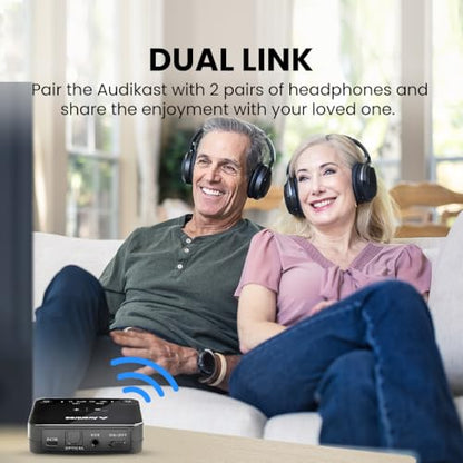 Avantree Audikast 3 – Bluetooth TV Transmitter for 2 Headphones | aptX Adaptive, Volume Control and 100ft Long Range; Works with Optical or AUX TVs, Not Compatible with HDMI-Only TVs. - style: Audikast 3