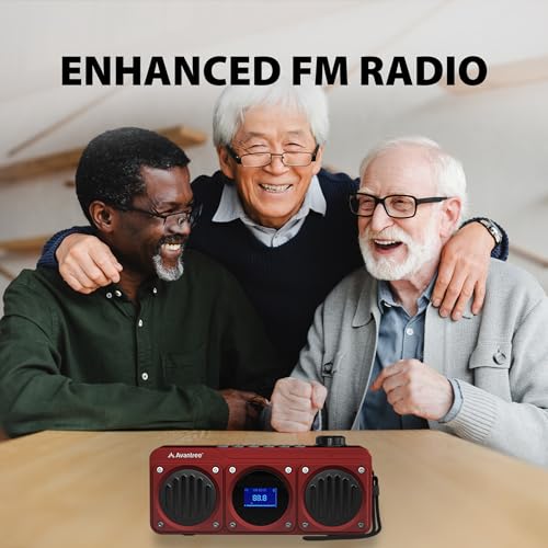 Avantree BoomByte - Portable FM Radio & Bluetooth Speaker with Stereo Sound | Long Rechargeable Playtime, Micro SD Card & USB Audio Input, MP3 Player, Metal Finish, Easy to Use, Red - color: Red