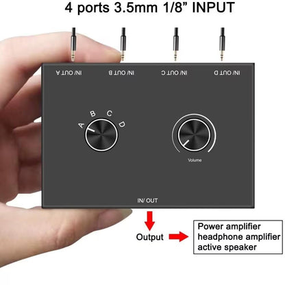 3.5mm Audio Switch 4-in 1-out/1-in 4-Out Bidirectional Stereo Switch 4 Way Switch Selector Splitter Box Headphone Amplifier