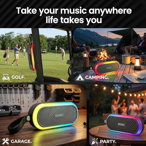 GEARit Golf Cart Speaker, Magnetic Bluetooth Speaker, 16W IPX6 Waterproof | Strong magnet mount + detachable strap, 16W audio, TWS stereo pairing, hands-free mic, RGB lights for golf, camping, pool - size: Golf SoundBrick - 16W