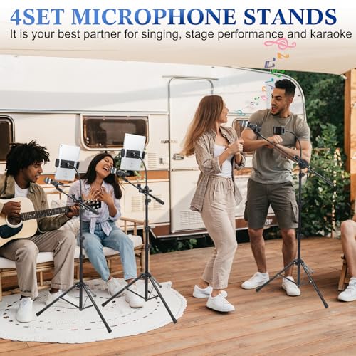 Relaxweex 4 Pcs Tripod Microphone Stand Boom Arm Floor Mic Stand Adjustable Height 24-64 inch with 4 Carrying Bag and 8 Mic Clips for Singing Stage Wedding Karaoke Church(Universal Style)