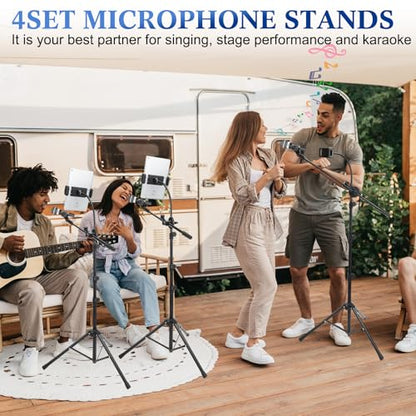 Relaxweex 4 Pcs Tripod Microphone Stand Boom Arm Floor Mic Stand Adjustable Height 24-64 inch with 4 Carrying Bag and 8 Mic Clips for Singing Stage Wedding Karaoke Church(Universal Style)