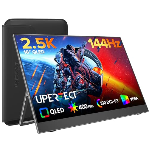UPERFECT Portable Gaming Monitor 144Hz 2.5K, 16” 0.1ms 100% DCI-P3 QLED | 400 Nits, FreeSync Monitor, USB-C & MINI HDMI, VESA & Case, Travel Second Screen for Laptop, PC, Computer, Game Consoles - size: 16"