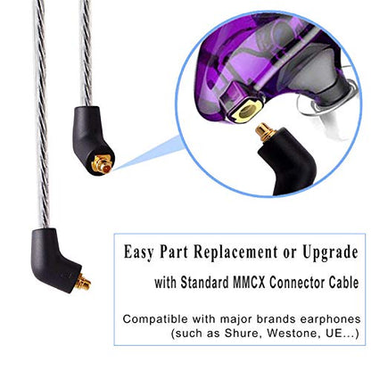 BASN Bsinger+PRO in Ear Monitor for Musicians with MMCX Replaceable Cables; Noise-Isolating and Universal-Fit (Purple) - color: Purple