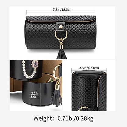 VLANDO Travel Jewelry Organizer, 3 Tier Roll Up Design, Hard Shell Storage | Stepped Sections Compartments Keep Jewelry Visible, Soft Lining Protect Pieces, Snap Closure, Travel Gift for Women Girl - color: Black