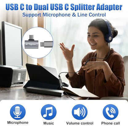 Dual USB C Headphone and Charger Adapter Splitter, 2-in-1 Type C to USB-C Audio Adapter with PD 60W Fast Charge, Type-C Splitter Dongle Converter for iPhone 16 Series, Galaxy S24/23, iPad Pro, Pixel 8 - style: Dual USB C (PD Charging + Audio)
