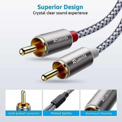3.5mm to 2RCA Cable 6 Feet, Braided 2RCA to 3.5mm AUX to 2-Male 2RCA Audio Auxiliary Stereo Y Splitter Cable 1/8 to 2RCA Stereo Cable Audiophiles Headphone 2RCA Cable [Double-Shielded]