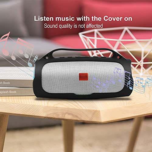 Silicone Case for JBL Charge 4 Portable Waterproof Speaker, Travel Carrying Case Protective Pouch Cover with Handle Adjustable Shoulder Strap and Phone Holder Stand (Black) - color: Black