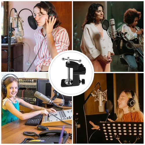Homoyoyo Adjustable Microphone Boom Arm Stand with Black Aluminum Alloy Metal Base, Desk Mount Clamp for Streaming and Podcasting, Compatible with Desktop Mic Holders and Desk Lamp Clamps