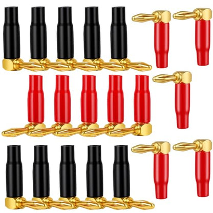 20Pcs 4mm Banana Plugs 90 Degree Right Angle Speaker Connectors 24K Gold Plated Durable Audio Cable Terminals Speaker Connectors for Home Theater and Professional Use - size: 20pcs L