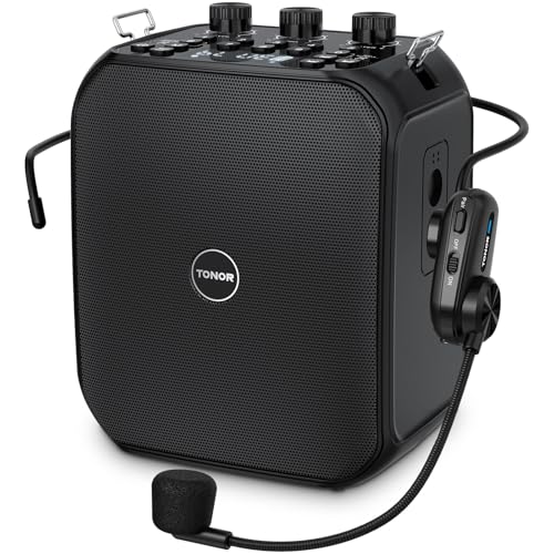 TONOR 6000mAh Rechargeable Voice Amplifier 50W, Bluetooth Personal PA System with Wireless Headset Mic & Waistband, Portable Megaphone Speaker 25 m/82ft for Classroom, Teaching, Tour Guide K13