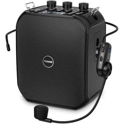TONOR 6000mAh Rechargeable Voice Amplifier 50W, Bluetooth Personal PA System with Wireless Headset Mic & Waistband, Portable Megaphone Speaker 25 m/82ft for Classroom, Teaching, Tour Guide K13