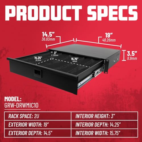 Gator Rackworks Wired Microphone Rack Mounted Drawer with Lock - Fits 10 Wired Microphones, 2U Size (GRW-DRWMIC10) - size: 2U Rack Space - Wired Mic Insert, style: Wired Mic Drawer